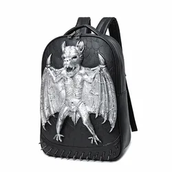 JIEROTYX-3D Mochila de Couro para Homens, Bat Mochila, Computador Laptop Bags, Cool Travel Bags, Meninas, Escola, Punk Rebites, Moda Halloween