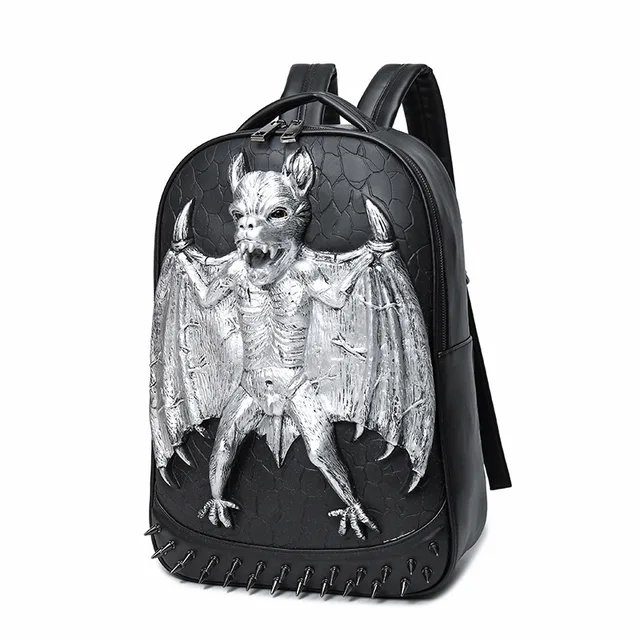 JIEROTYX 3D skórzany plecak moda męska plecak nietoperz komputerowe torby na laptopa fajne torby podróżne dziewczyny szkoła Punk nity Halloween