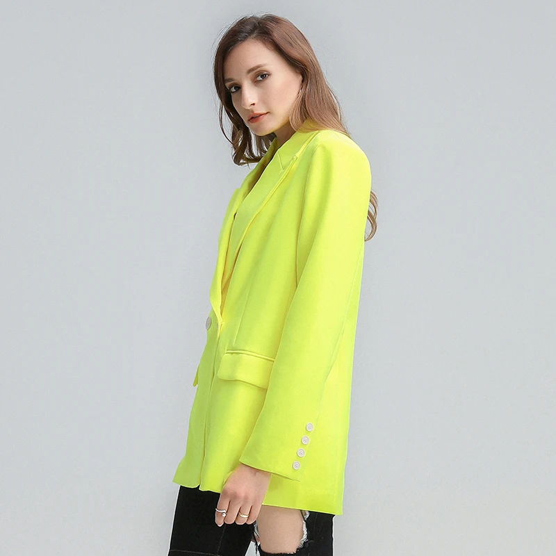 Imagem -05 - Blazer Casual Feminino Amarelo Jaqueta Solta de Manga Longa Minimalista Tamanho Grande Diário Peça