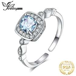 JewelryPalace Genuine Blue Topaz 925 Sterling Silver Ring Open Adjustable Promise Halo Engagement Ring for Women Jewelry