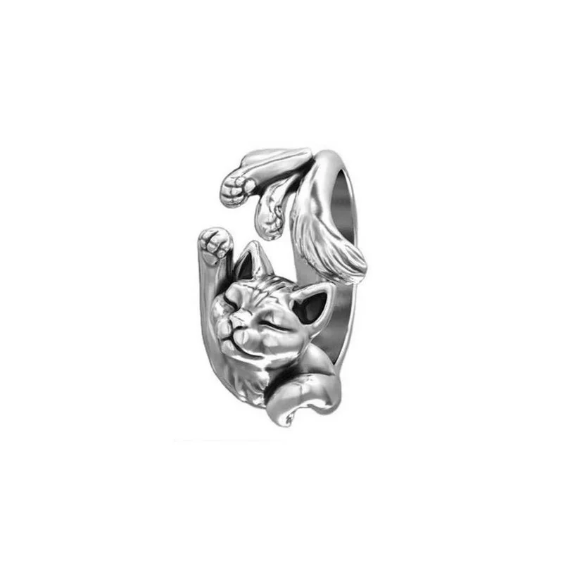 Cute Cat and Dog Pet Ring Retro Animal Rabbit Ring Ladies Jewelry Gift Resizable Wholesale Drop Shipping