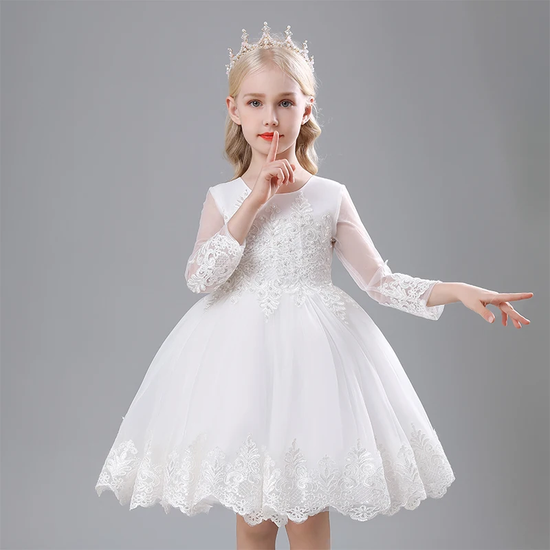 Girl's Princess dress Wedding dress Birthday Party Beaded Lace Bubble skirt Autumn style Dress