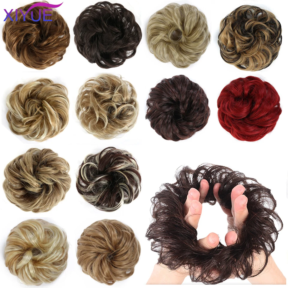 XIYUE Messy Hair Bun Clip in Hair Extension Curly Hair donut fake hair Chignon Synthetic Hair Messy Chignon For Women Wedding