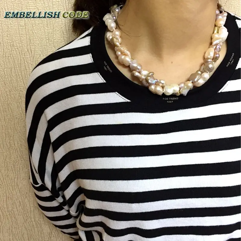 NEW Kind Baroque Keshi Stely Peanut And Elongate Shape Peach Mixed Twisted Natural Freshwater Pearls Statement Necklace Jewelry