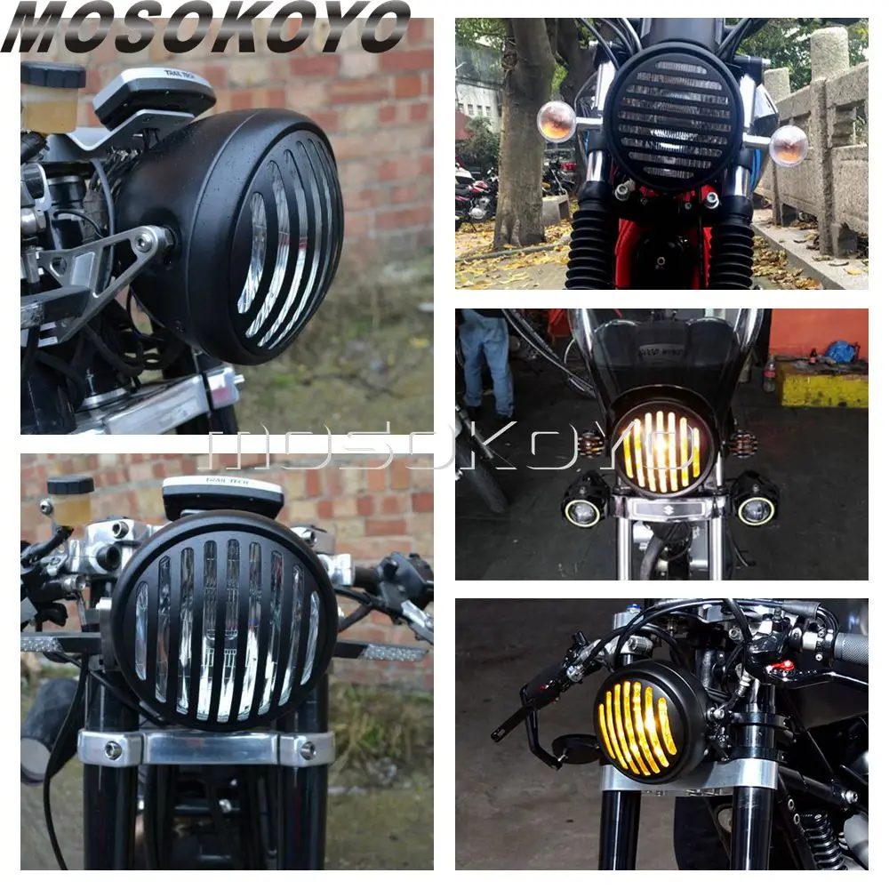 Retro Grill Headlight Motorcycle Vintage Head Lights Cafe Racer for Harley Sportster 883 1200 Chopper Bobber CG250 NG125 XS650