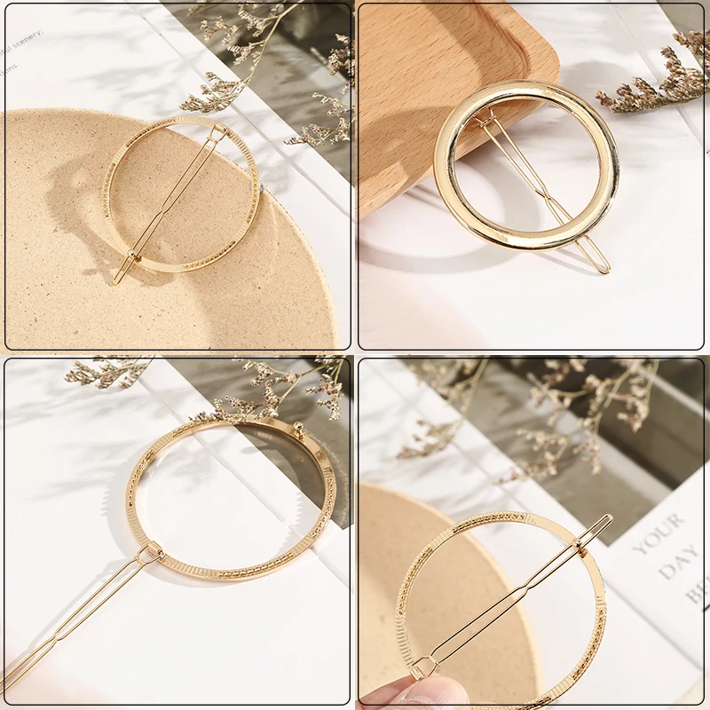 Women Girl Hair Clips Barrette Gold Silver Metal Circle Geometry Hair Grips Korean Crystal Pear Hairpins Holder Hair Accessories