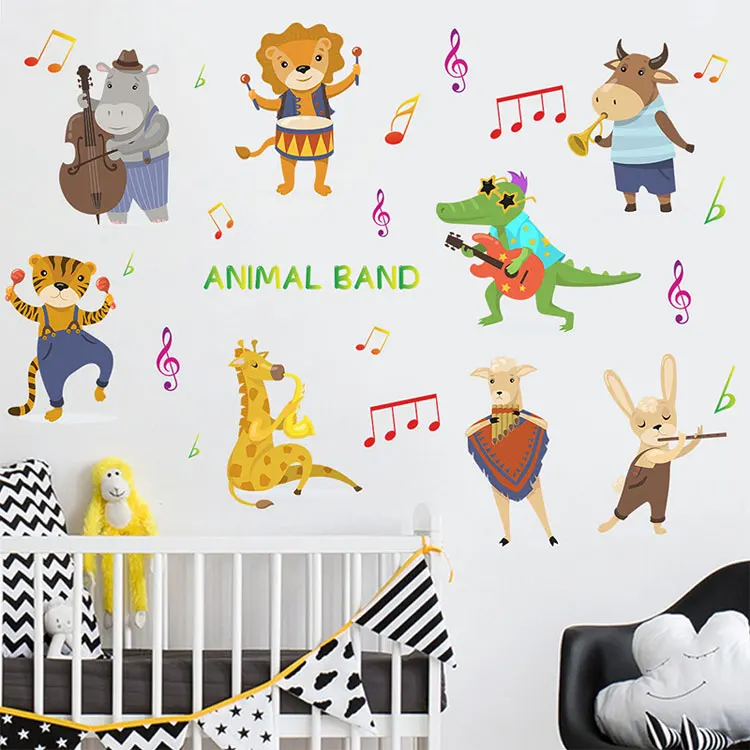 Cartoon-Tier-Konzert-Wandaufkleber, Kinderzimmer-Dekoration, Wandbild, Wohnzimmer, Schlafzimmer, Dekor-Aufkleber, Kinderzimmer, selbstklebend – Detail 3