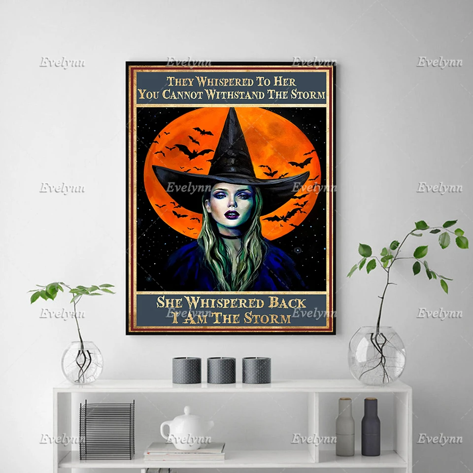 Her You Cannot Withstand The Storm She Whispered Back I Am The Storm Posters,Witch,Bats,Moon Home Decor Prints Wall Art Canvas