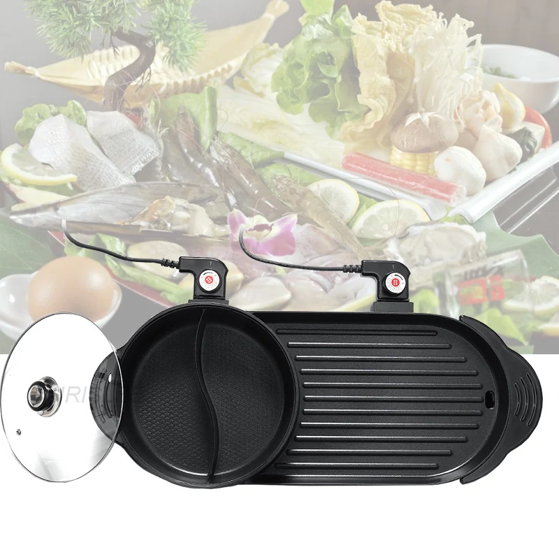 

220V Electric BBQ Barbecue Plate Smokeless + Soup Pot Non stick Multi-function Pan Hot Pot home cookware Electric Cook Machine