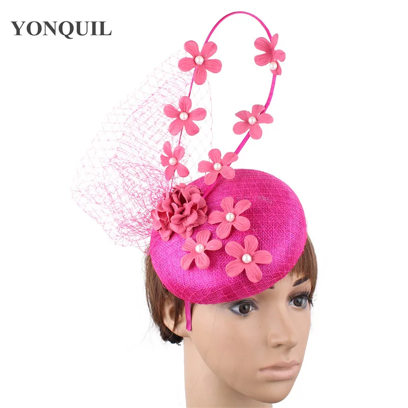 

High quality Nice Sinamay Fascinators Hat Hair Clip For Women Elegant Party Wedding Headwear Headbands Mesh Net Chapeau Cap