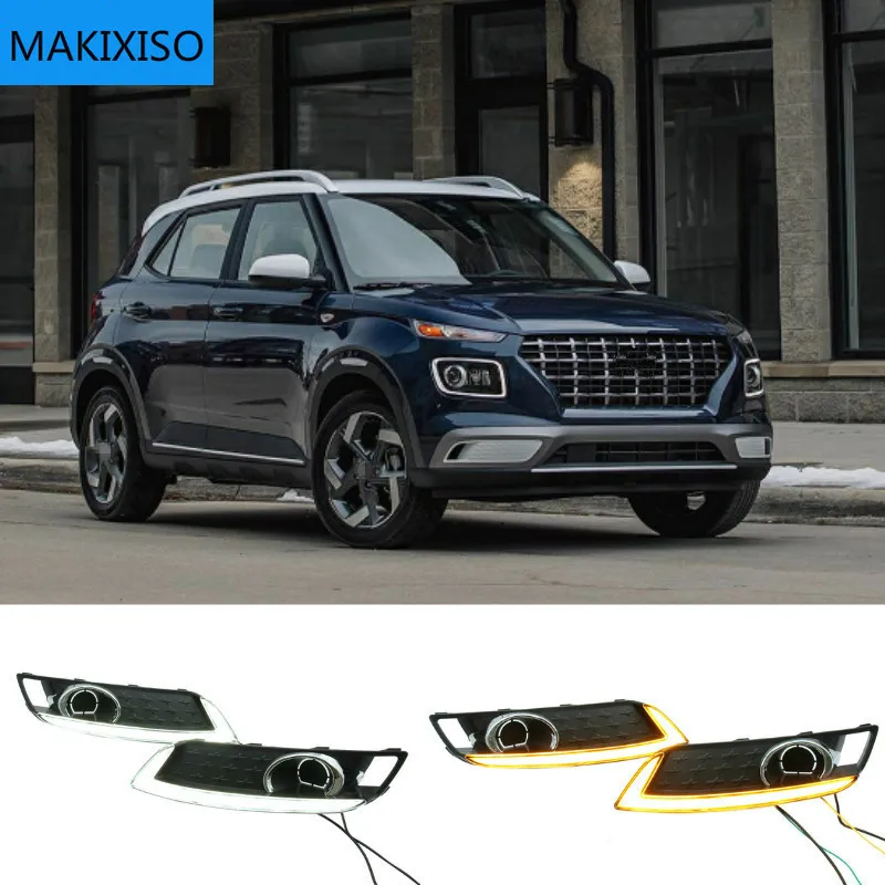 

2Pcs LED Daytime Running Light For Hyundai Venue 2019 2020 Turn Yellow Signal Relay 12V Car DRL Lamp Waterproof