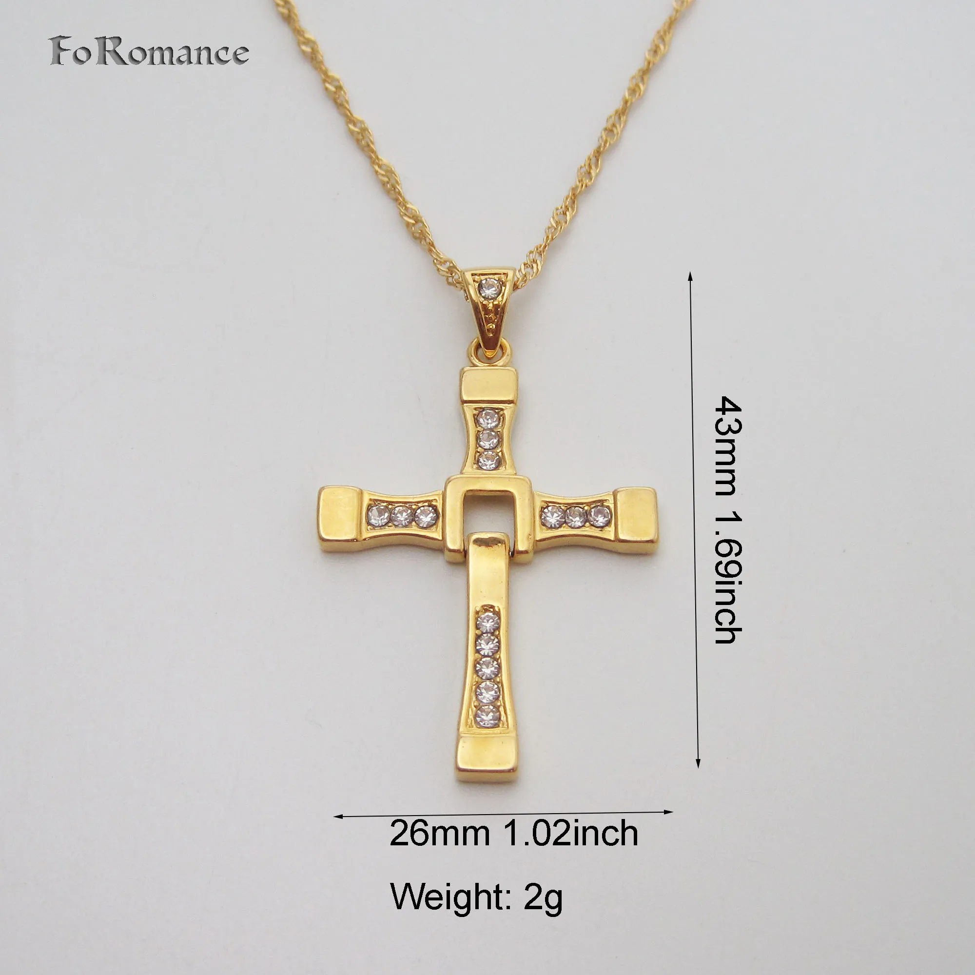 TWO SIZES GOLD COLOR 18INCH WATER WAVE 24INCH FIGARO CHAIN JESUS CZ STONES PENDANT CROSS