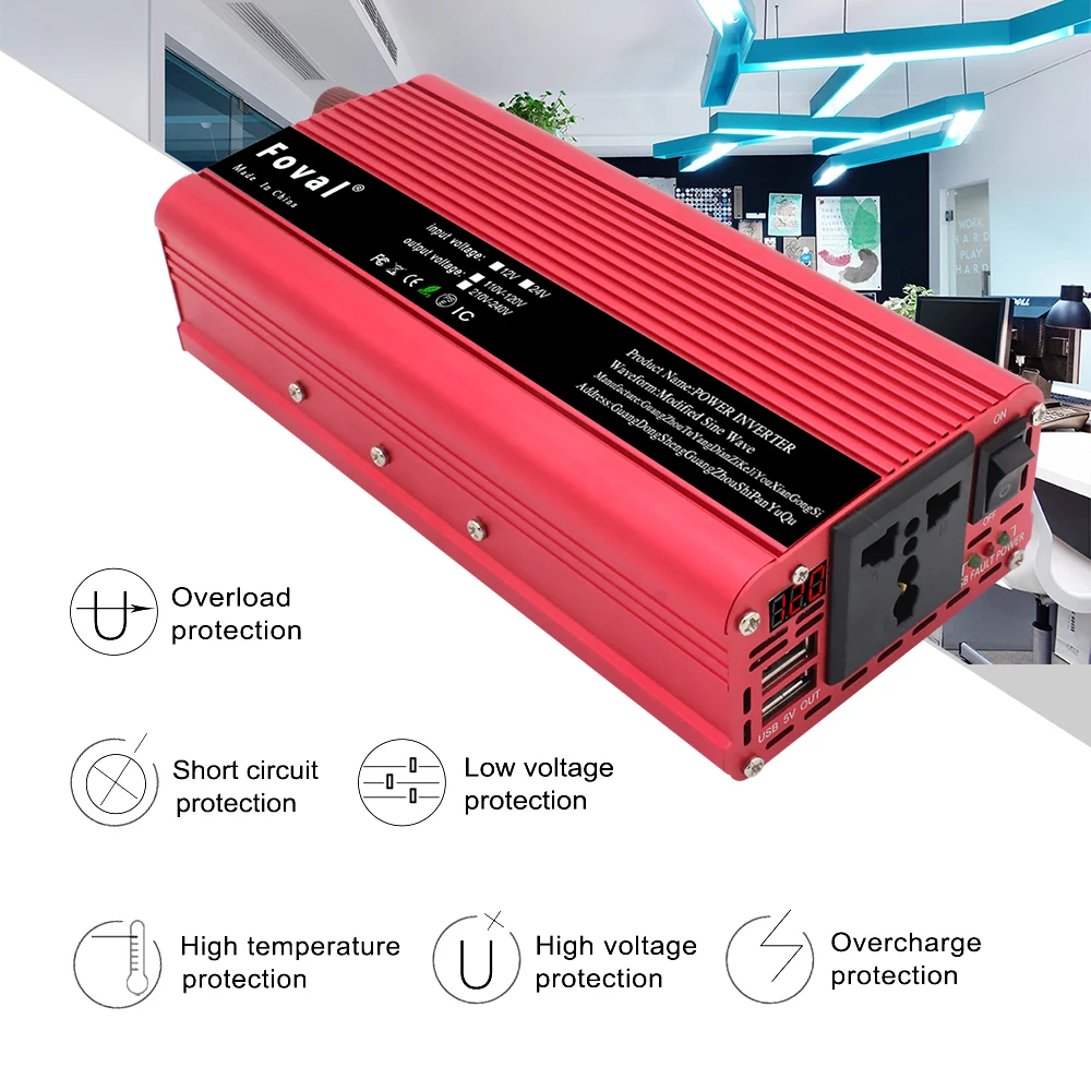 2600W/2000W/1500W Car Power Inverter LED Dual USB Peak DC 12V to AC 220V Portable Charger Converter Modified Sine Wave Solar