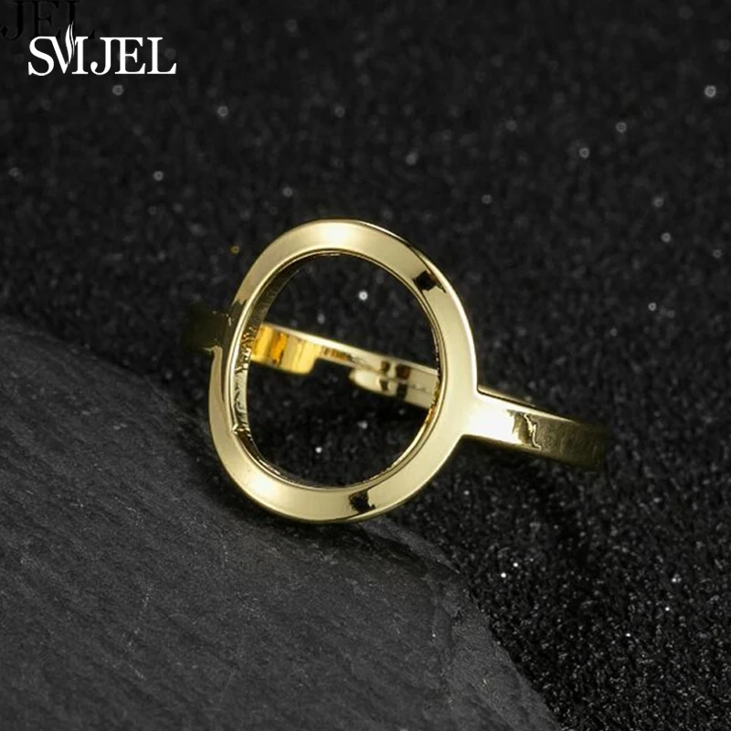 SMJEL Stainless Steel Rings for Women Trend Geometric Round Opening Adjustable Ring Stackable Midi Ringen Wedding Jewelry 2025