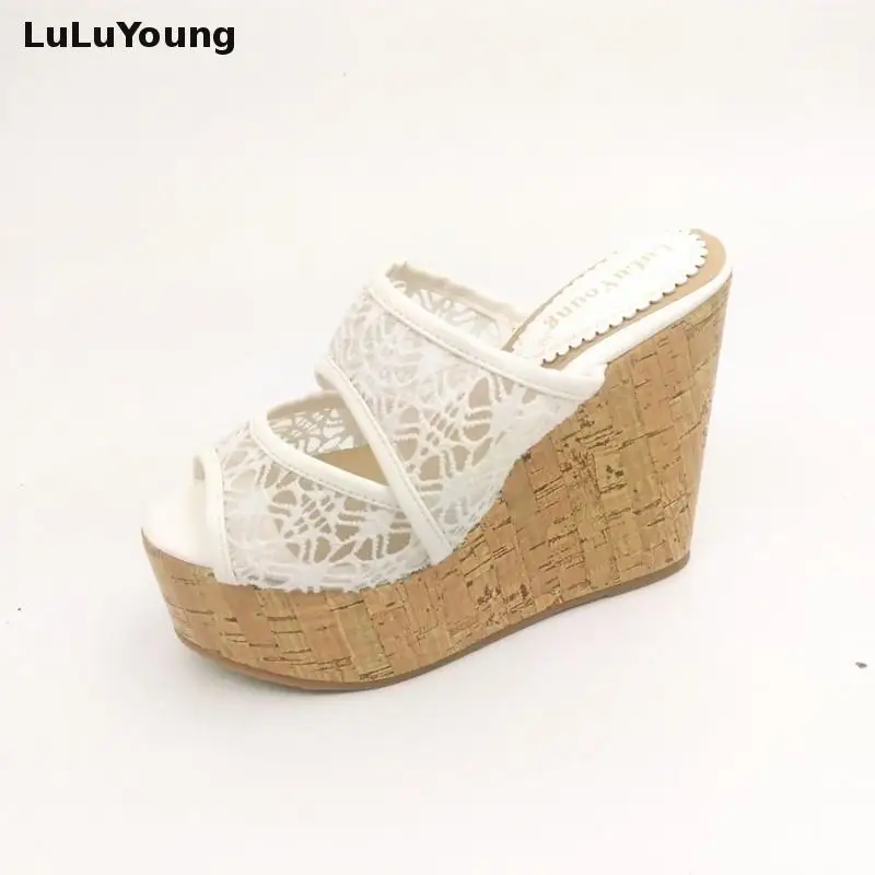 31-43 Women Wedges Sandals High Heels Summer Shoes Lace Open Toe Slippers Size 31 32 33 41 42 43