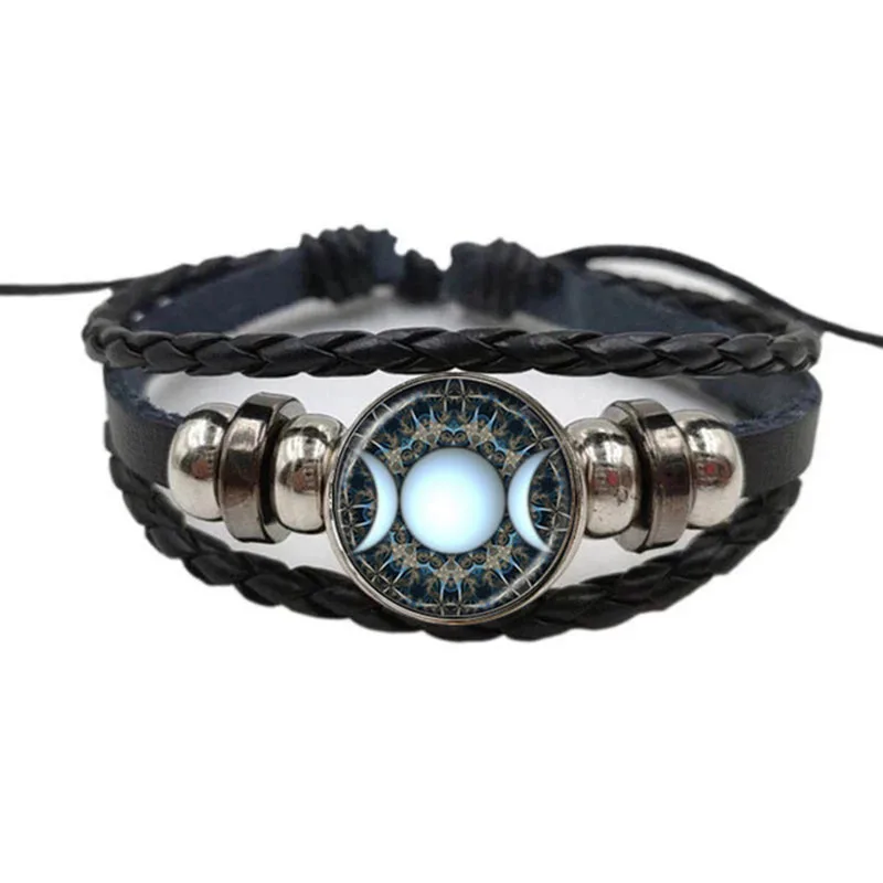 Black Classic March Goddess Pentagram Leather Bracelet Witch Jewelry Glass Dome Witchcraft Bracelet Charm Vicat Bracelet