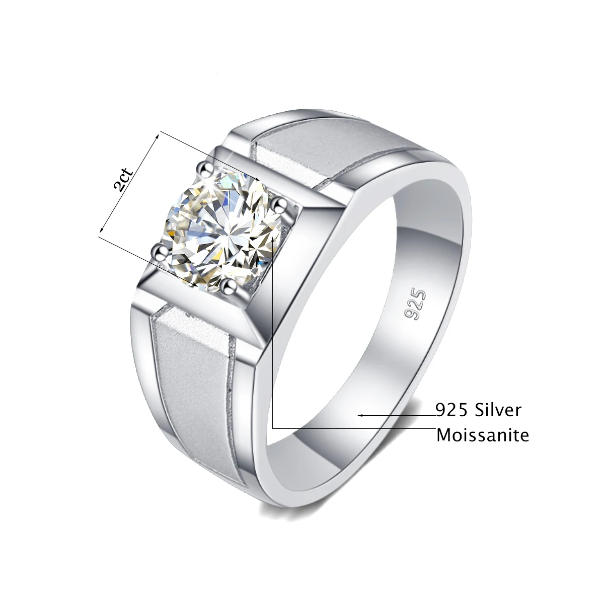 2 Carat Moissanite Rings For Men 925 Sterling Silver White Gold plated Engagement Wedding Mens Jewellery 2024 Trend Gift Female