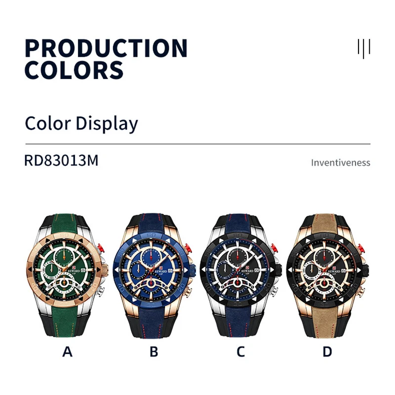 REWARD Fashion Men Quartz Wristwatch Silicone Band Alloy Case Waterproof Watches Luminous Chronograph Date Wrist Watches