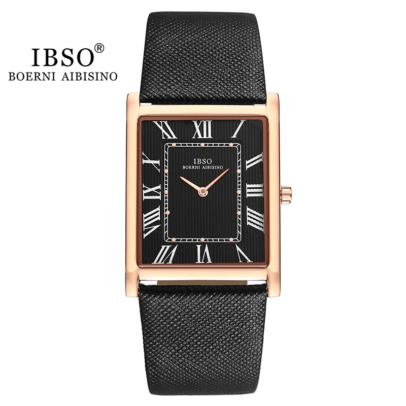 Imagem -03 - Ibso-relógio Ultrafino de Quartzo com Mostrador Retangular Masculino Estilo Comercial de Luxo Pulseira de Couro Genuíno Relógios de Pulso Impermeáveis Novos