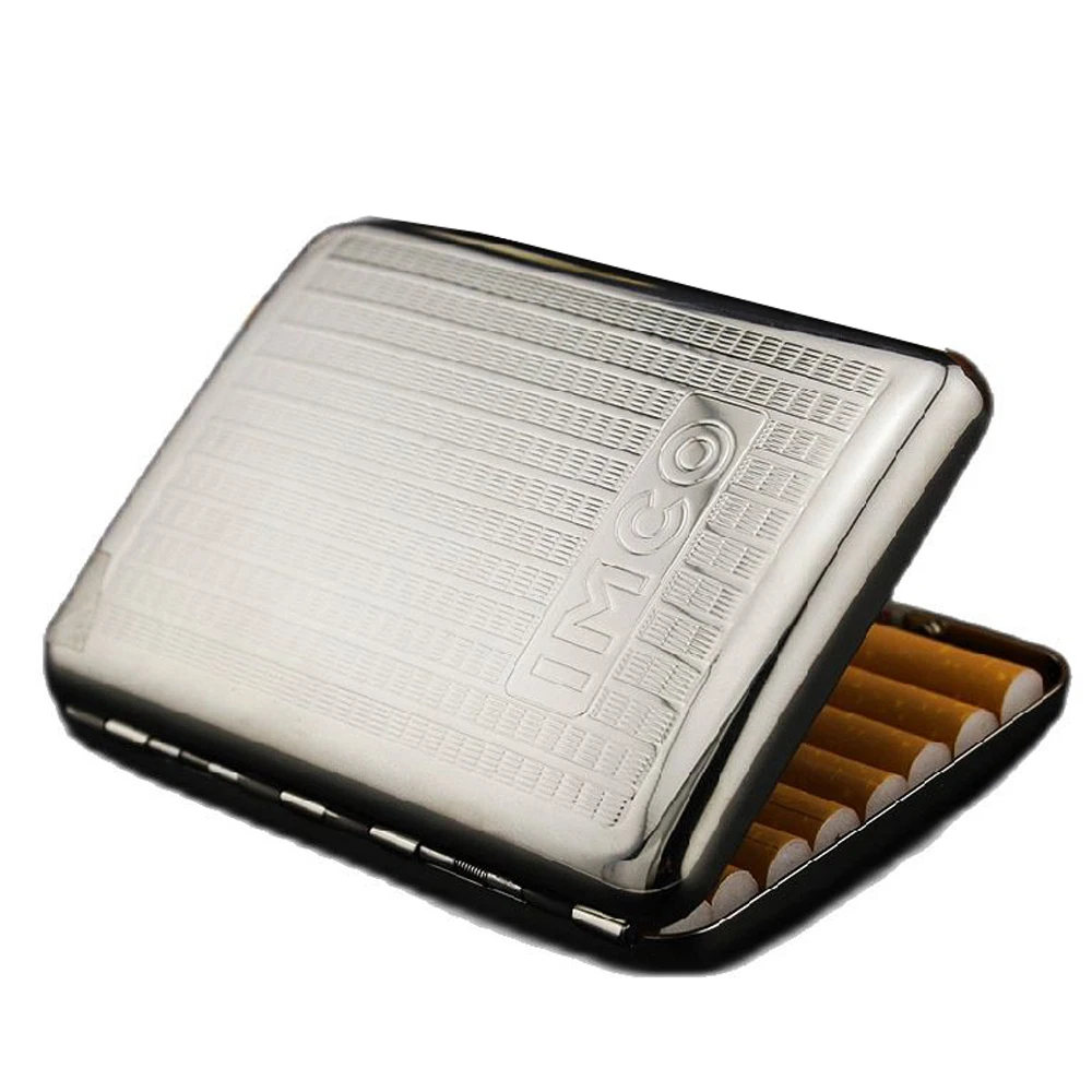 IMCO Metal Brass Cigarette Case for Thick Cigarette Boxes Carved Peony Solid Color 84mm Length