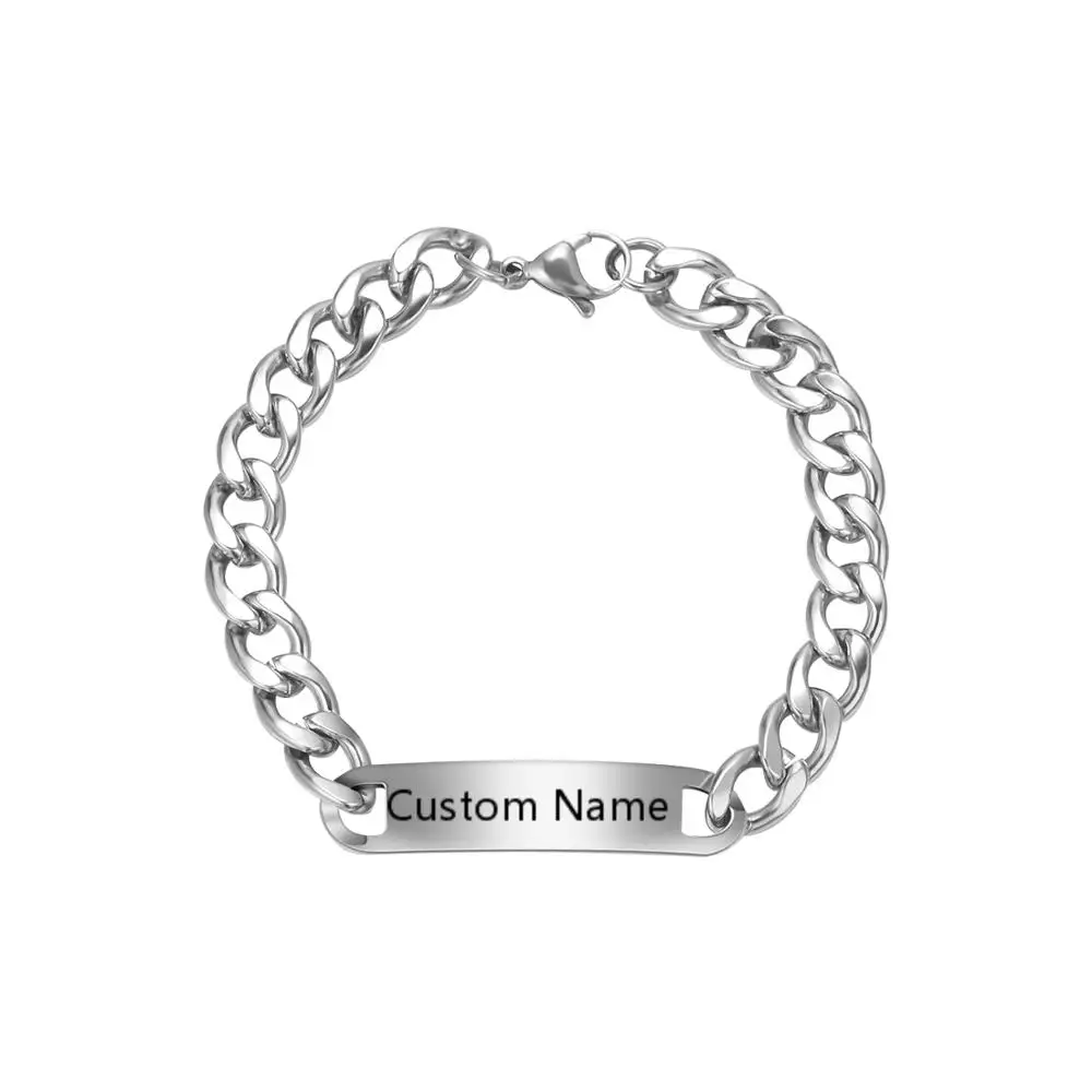 Customized Men's name Bar Chain Bracelet For Men Stainless Steel Hip Hop Engrave Name Bangle Party Personalized Fashion Jewelry