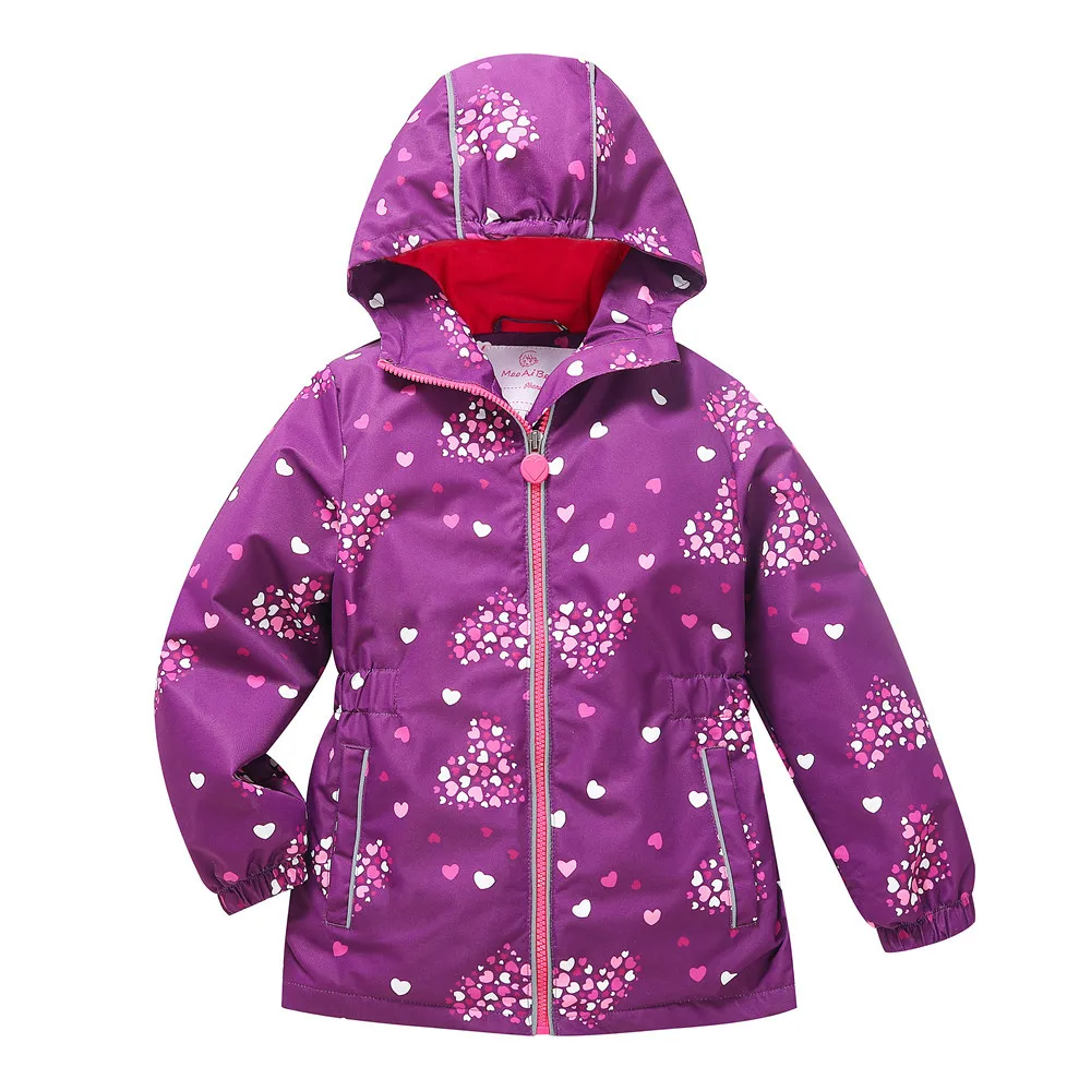 Spring Autumn Baby Girls Waterproof Hooded Floral Printed Fleece Lined Jackets Child Track Coat School Kids Outfit Tops 4-12 Yr