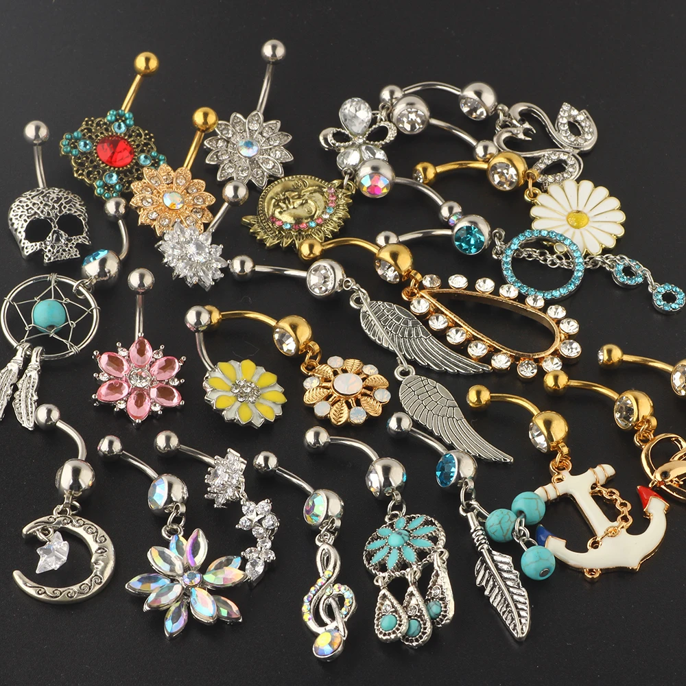 

Wholesales BOdy Piercing Belly Button Rings Navel Bar Piercing Barbell MiX Style By Random 50pcs Mix 50 Style Body Jewelry