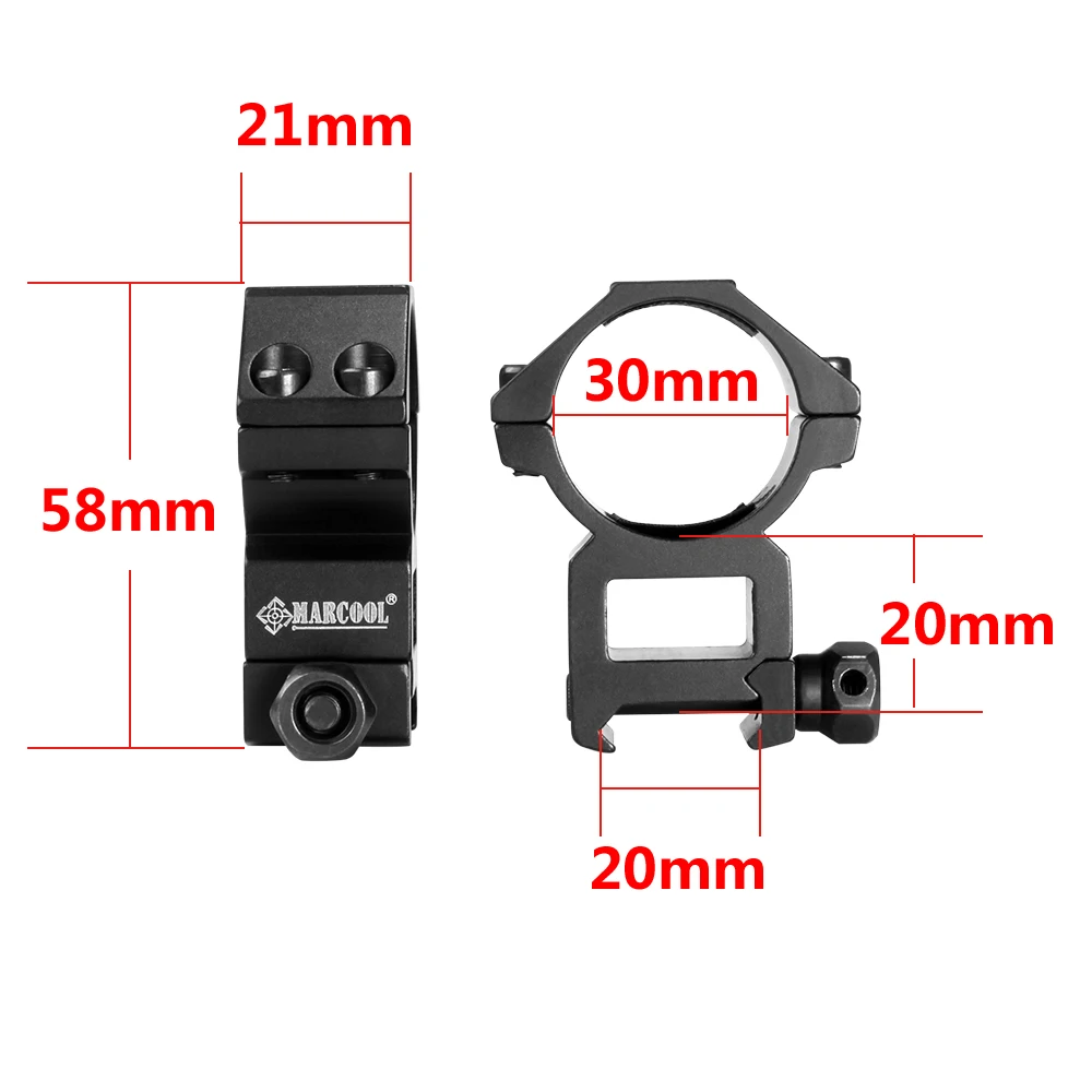 Marcool 2PCS 30mm Scope Ring Mount cannocchiale da puntamento anelli Mount 1mm a coda di rondine Scope Rail 20mm Picatinny per attrezzature softair