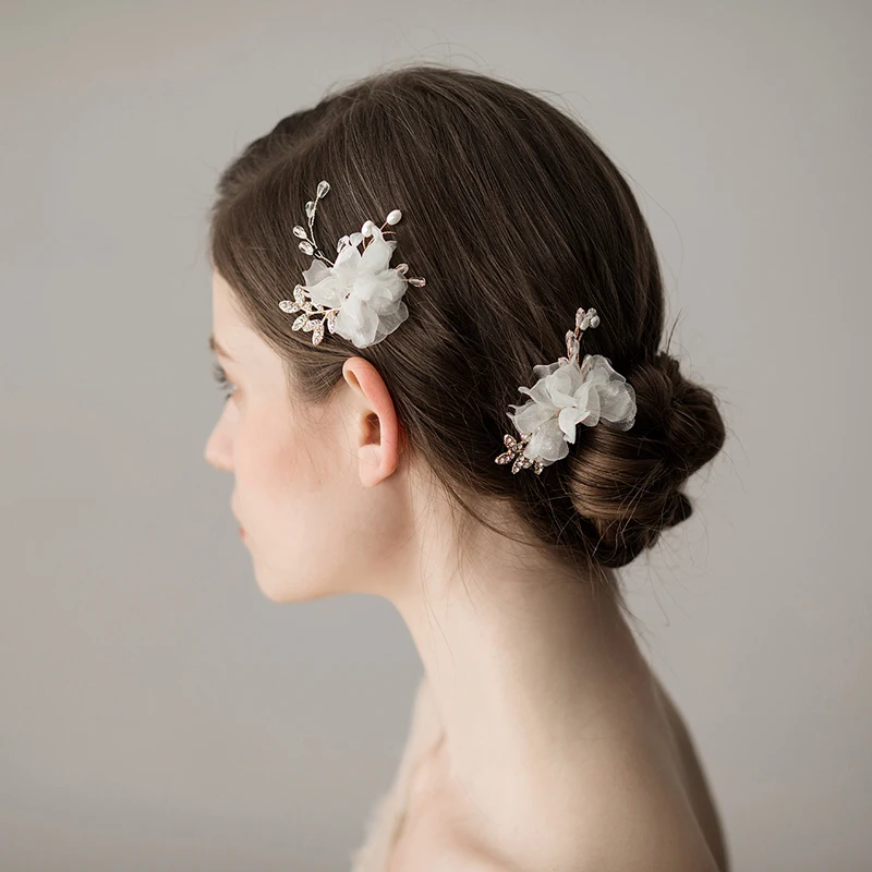 Tocado nupcial de flores de gasa O394 para mujer, accesorios para el cabello de novia, horquillas de boda con cuentas de perlas, hecho a mano Vintage