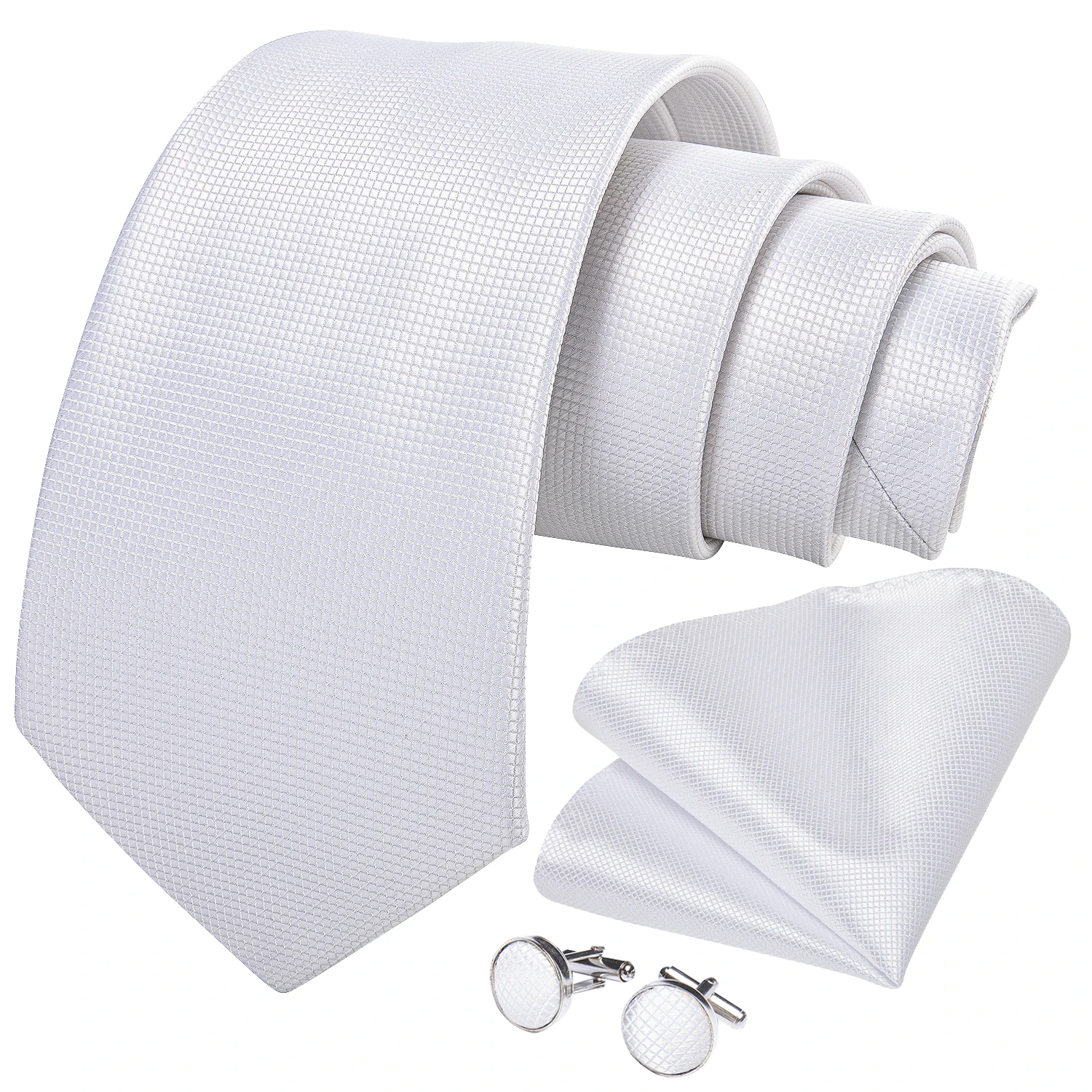 8cm Men Silk Tie White Solid Necktie Men's Formal Wedding Party Ties Cufflinks Hanky Flower Brooch Set Men Gift Corbatas DiBanGu