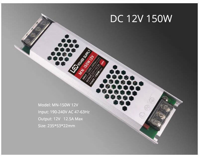 Transformer Power Supply Ultra Thin slim  DC 12V  60W 150W  AC190-240V Driver For LED Strip Rigid Bar Light image 3