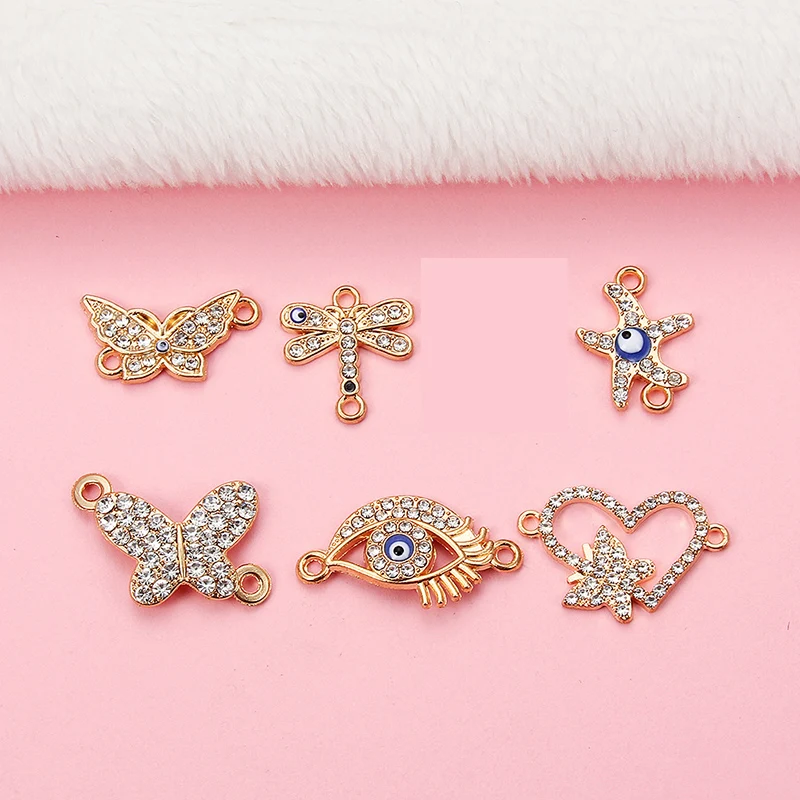 7pcs Mix Golden Rhinestone Connectors For Earrings Jewelry Making Bracelet Accessories Craft DIY Handmade Findings 7styles