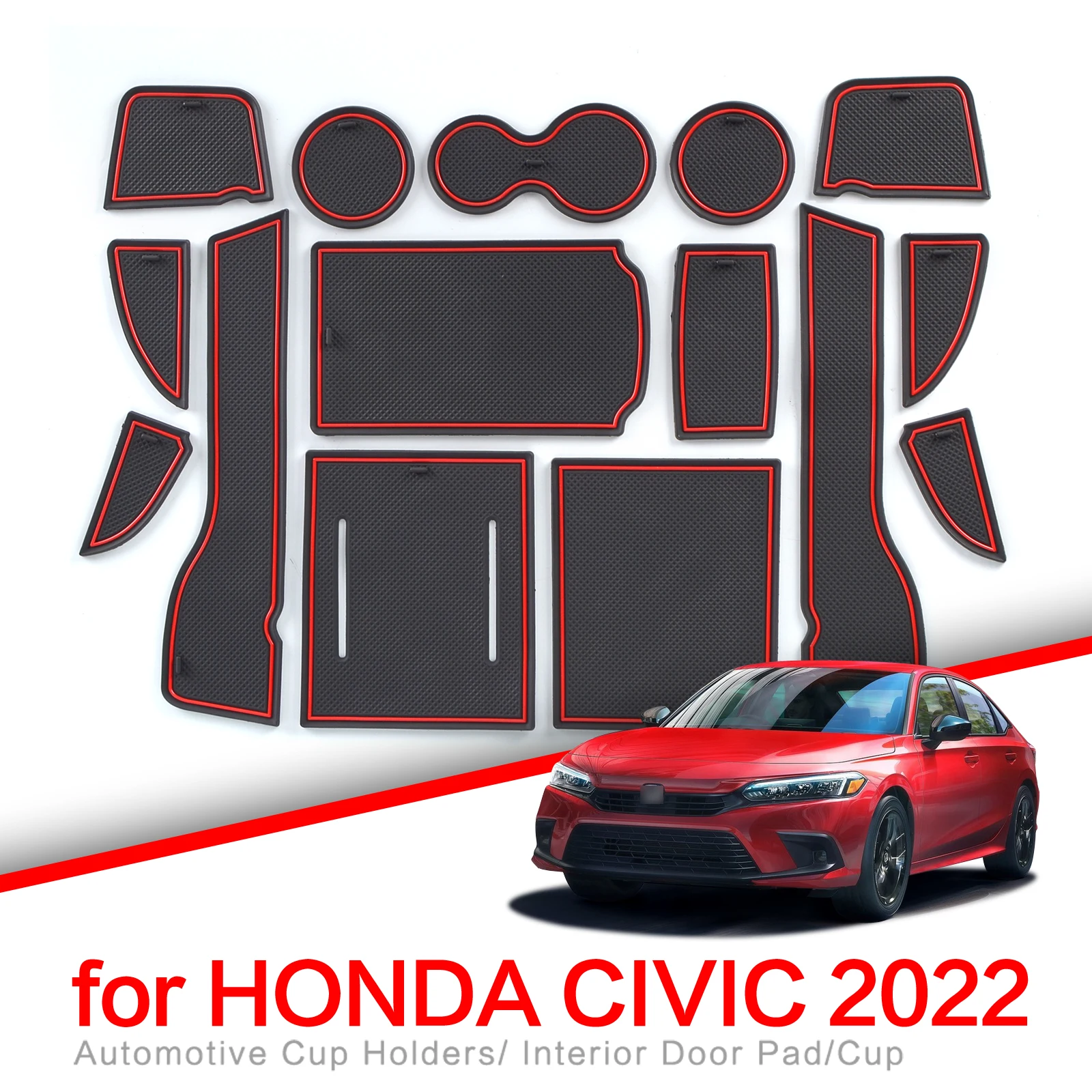 ZUNDUO Anti-Slip Gate Slot Cup Mat for Honda Civic 2022 11th Accessories Rubber Coaster Non-Slip Pad Car Sticker