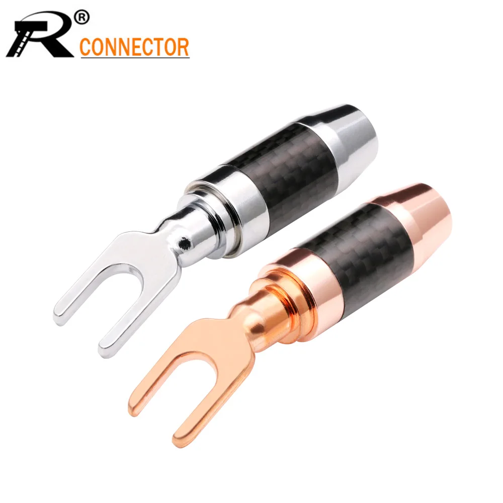 1pc U/Y Type Carbon Fiber Banana Plug Conenctor Rhodium plated Spade Speaker Banana Plugs Audio Screw Fork Connectors