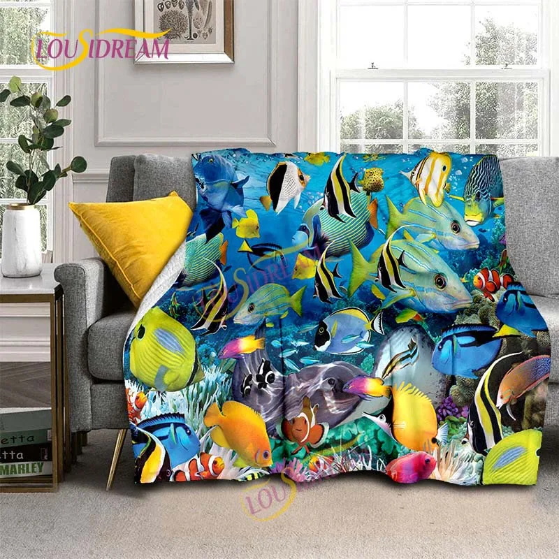 Ocean Elements Colorful Underwater World Home Decoration Throwing Blanket Soft Flannel Bedroom Air Conditioner Cover Blanket