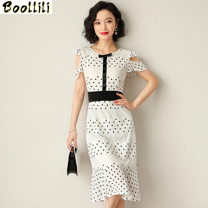 

Chiffon Dress Vintage Women Clothes 2023 Summer Polka Dot Lace Dress for Women Elegant Midi Dress Ladies Dresses Vestidos