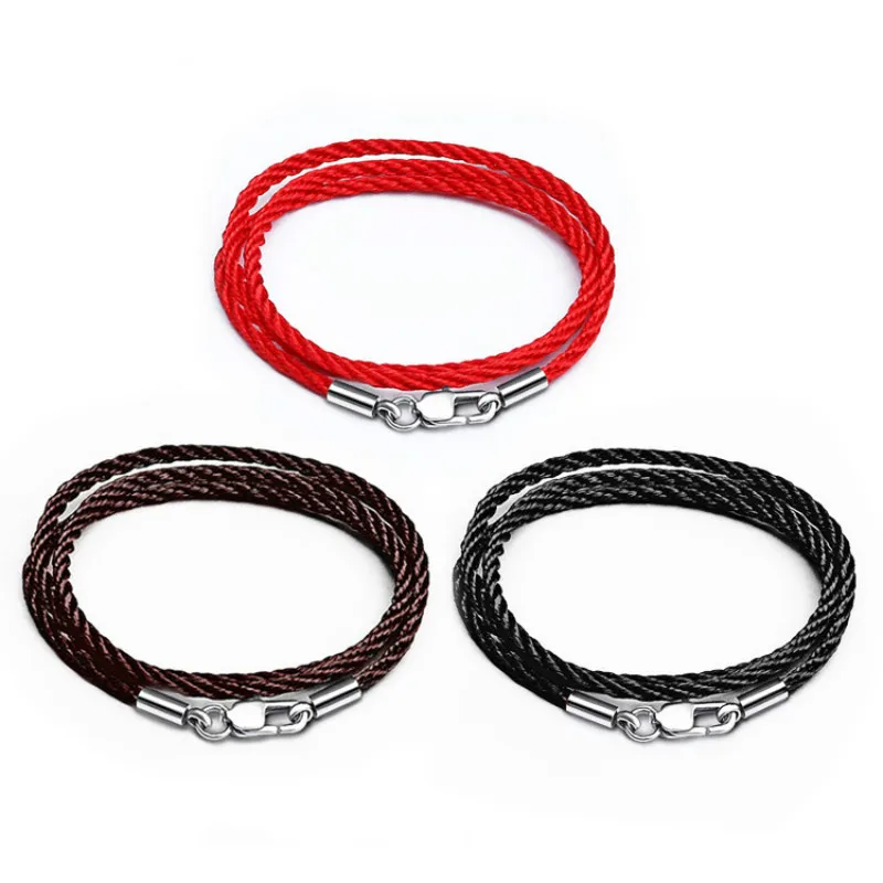 Braided Long Rope Cotton String Cord Chain Stainless Steel Lobster Clasp Korean Men\'s Black Rope Diy Necklace Jewelry Making