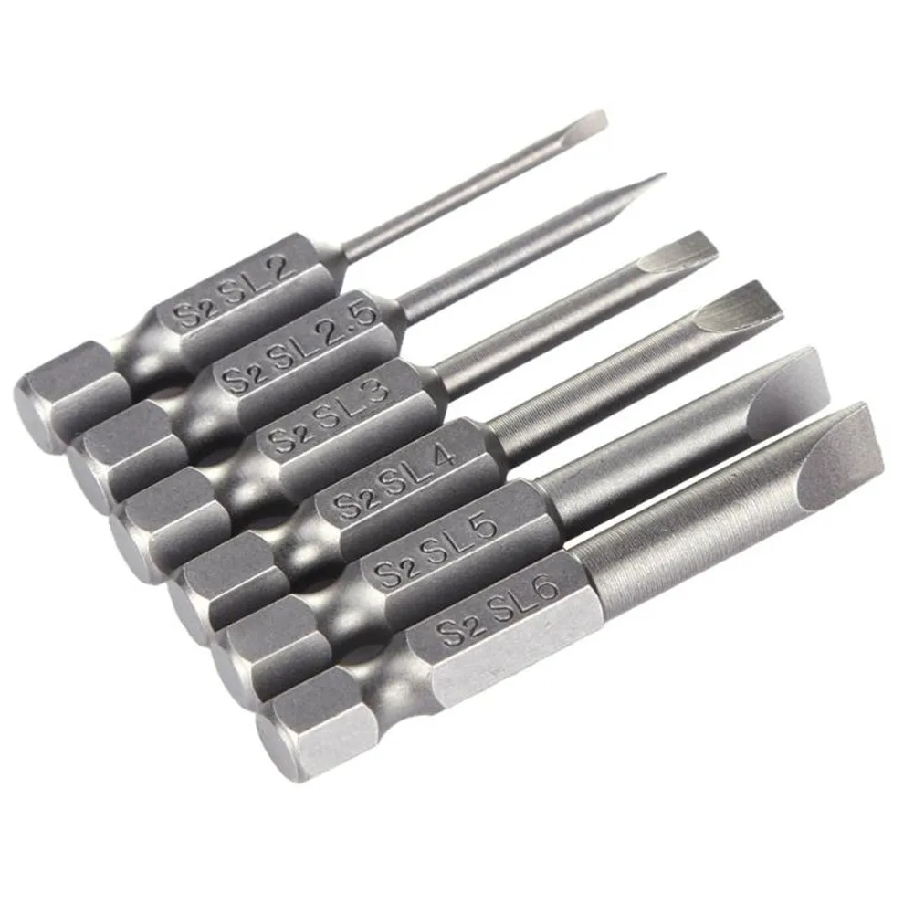 6pcs 50mm Slotted Tip Screwdriver Bit S2 Alloy Steel Flat Head Slotted Magnetic Screwdrive Hand Repair Kits Tools