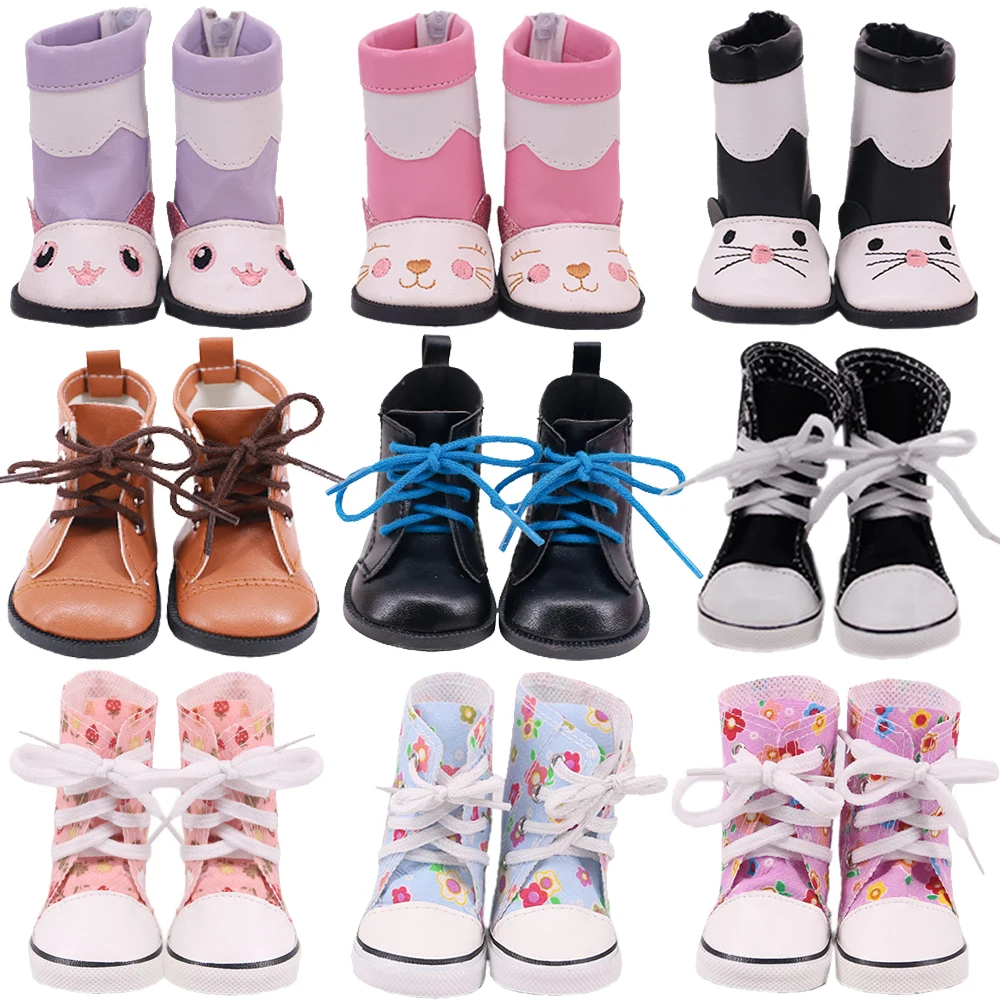 

Cute 7 cm Doll Shoes Handmade Canvas Leather High Shoes Fit 18Inch American Doll Girl,43cm New Baby Reborn Doll,Russian DIY Toys