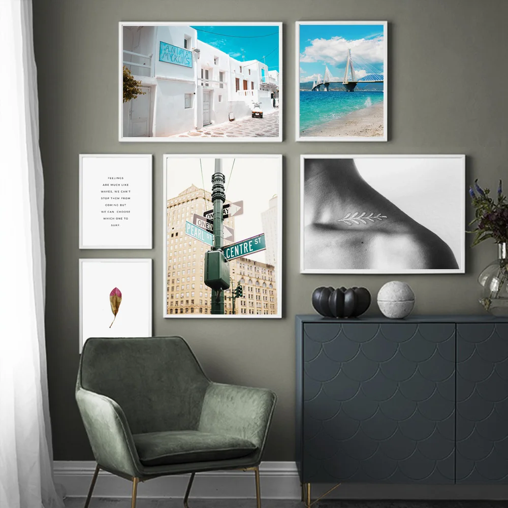 

Road Signs Pillar Street Sea Beach House Wall Art Canvas Painting Nordic Posters and Prints Wall Pictures For Living Room Decor