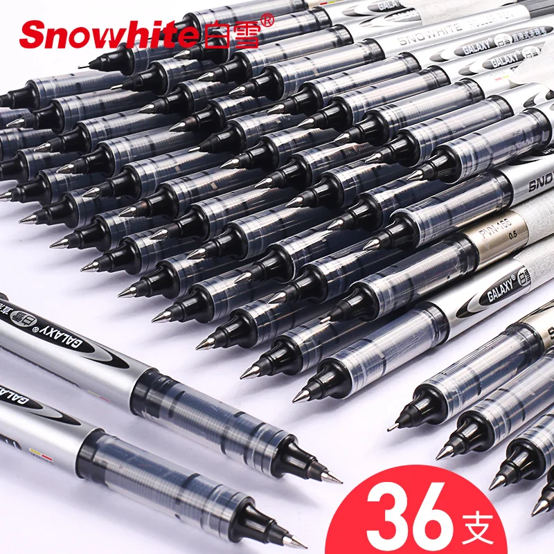 36/40PCS SNOWHITE Roller Pen Straight Liquid Quick-drying Water-based Gel Pen 0.5mm Business Signature  Kawaii School Supplies