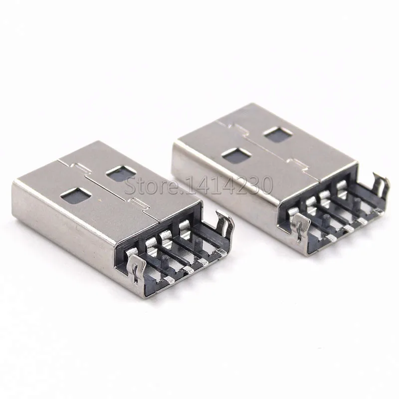 10Pcs USB 2.0 Male A Type 4Pins SMD 180 degree SMT Male USB Connectors Sink Plate Type Black