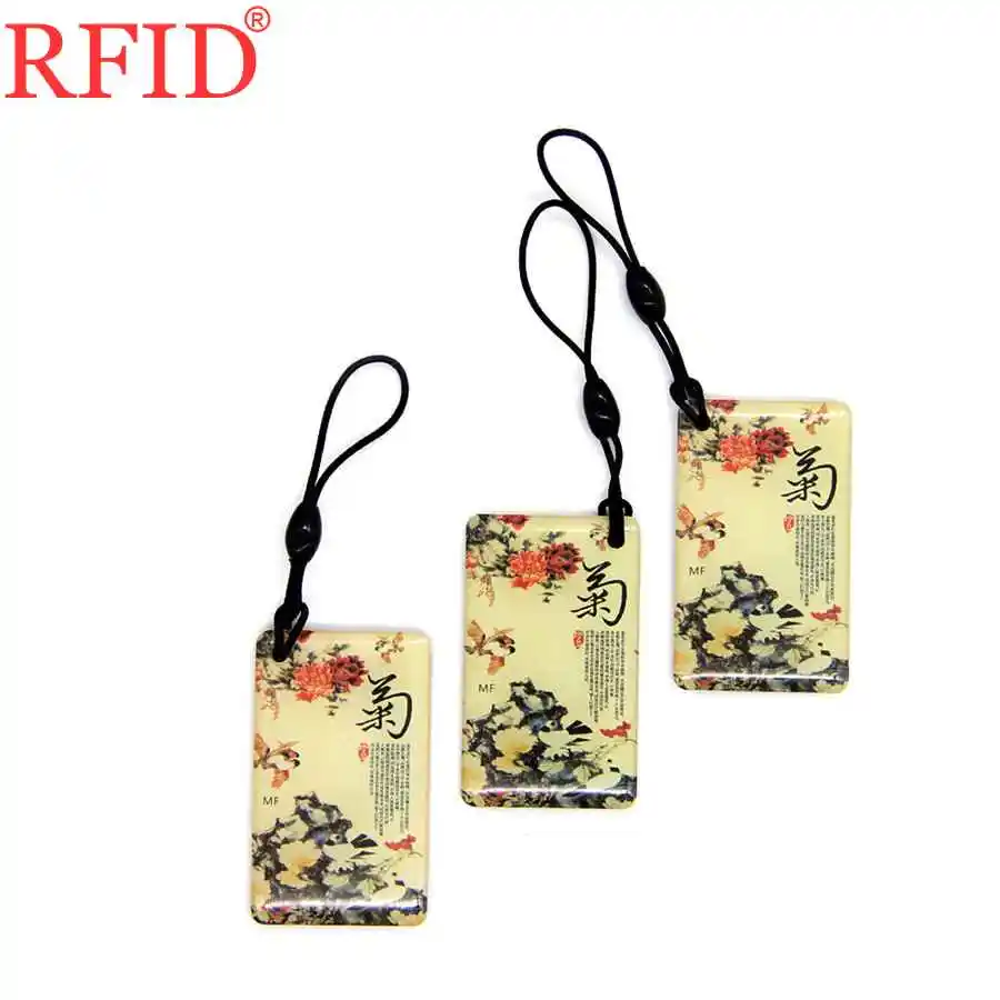 UID S50 1K 13.56Mhz Chrysanthemum Pattern Changeable Rewritable RFID NFC Dropping Glue Keyfob Key Fobs Badge Token Tag 1pcs