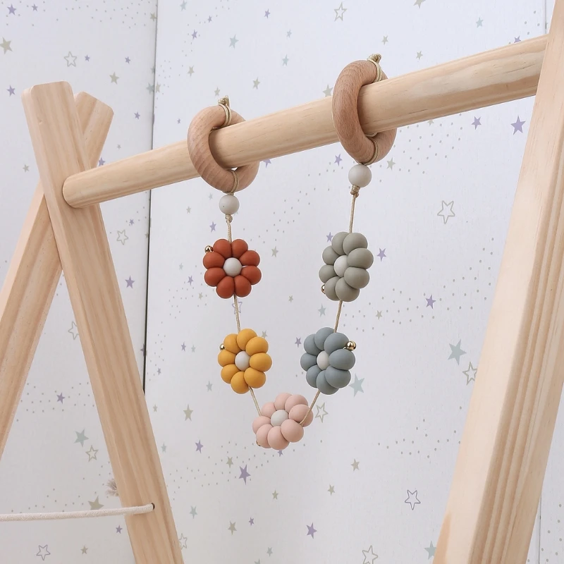 Baby Play Gym Frame Stroller Hanging Pendants Wooden Ring Teether Molar Teething Nursing Rattle Toys Gifts Room Decor Dropship