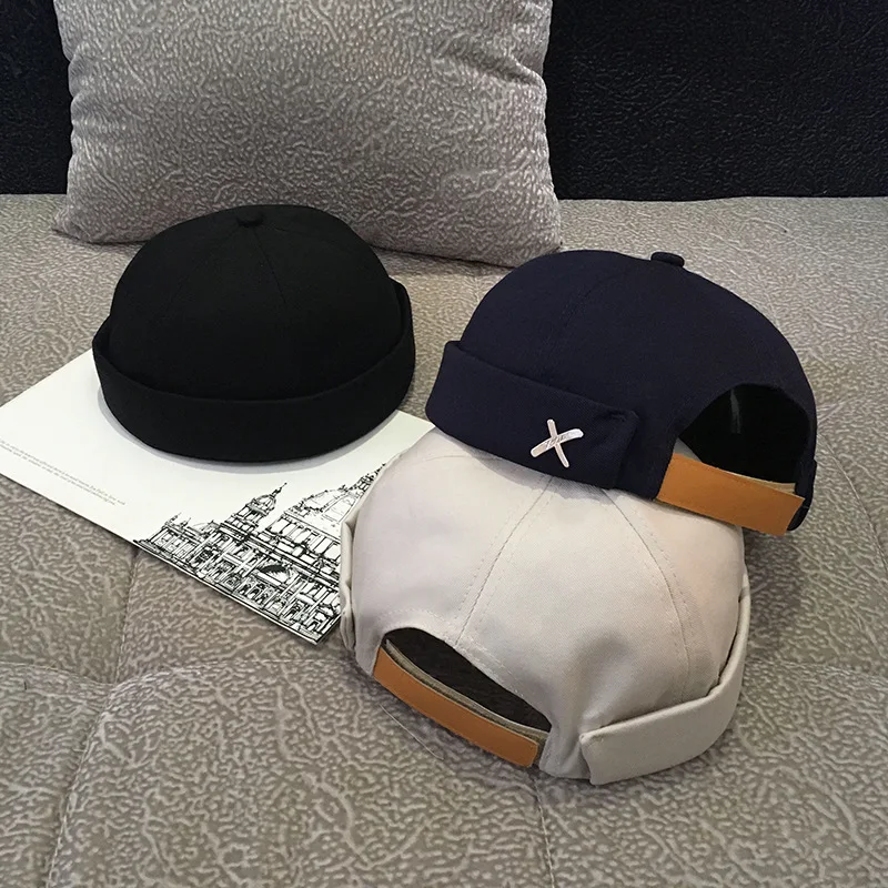 Chapéu vintage para homens, gorro de veludo em cor sólida, para homens, docker, crimpagem de sailor, chapéu sem caveira, casual, hip hop