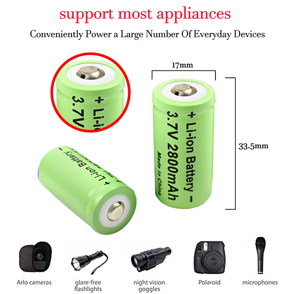 Powtree Cr123a 16340 RCR 123 ICR  Battery 2800mAh 3.7V Li-ion Rechargeable Battery For Arlo Security Camera