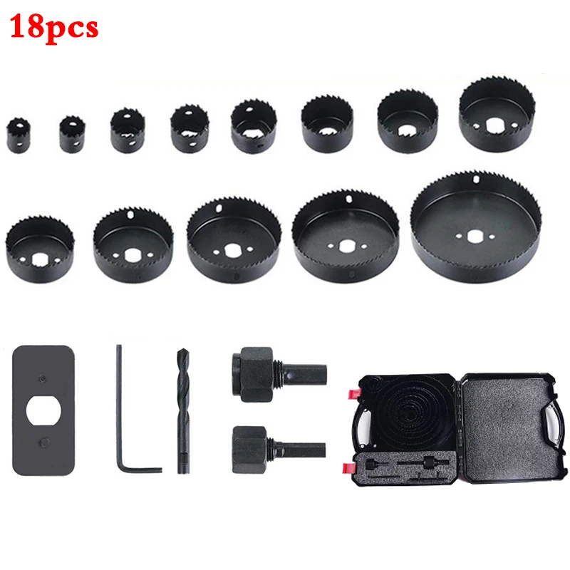 

18 pcs Hole Saw Cutting Set Kit Drilling Tool Wood Metal Cutter 19-152mm Mandrels Saws Core Drill Bits Woodworking