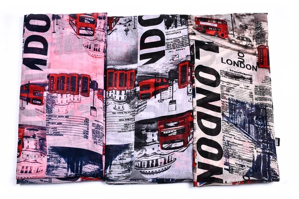 Fashion London Building Print Scarves And Shawls London Bus Bridge Pattern Long Soft Scarf Wrap Hijab 2 Color Free Shipping