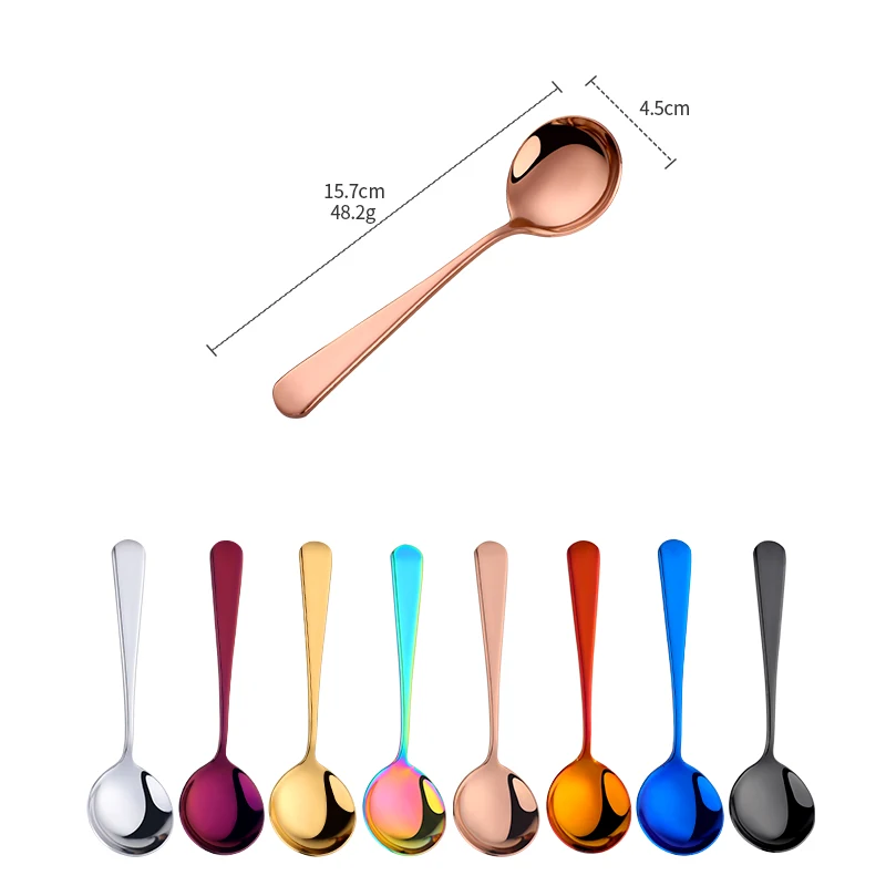 1PC Round Shape Stainless Steel Ice Cream Party Dessert Spoon Teaspoon Gold Tea Coffee Fashion Cold Drink Kids Spoon Tableware