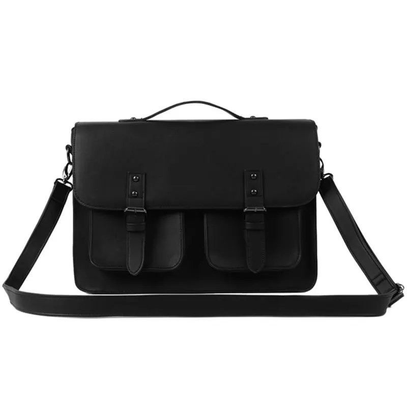 Men Shoulder Black PU Leather Bag Student Casual Portable Small Square Bag Large Capacity Messenger Crossbody Waterproof Bag Hot